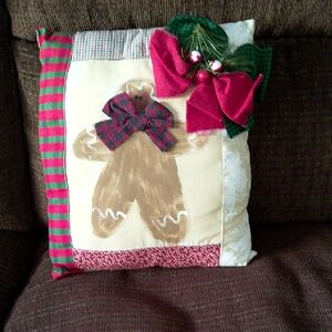 Festive Gingerbread Man Holiday Pillow 14x12"